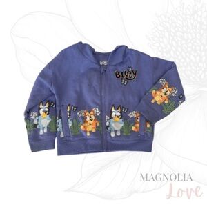 🌼 Bluey Periwinkle Blue Purple Floral Zip Hoodie Sweatshirt 3T